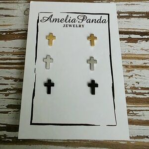 Gold, Silver, and Black Cross Earrings Set. Hypoallergenic